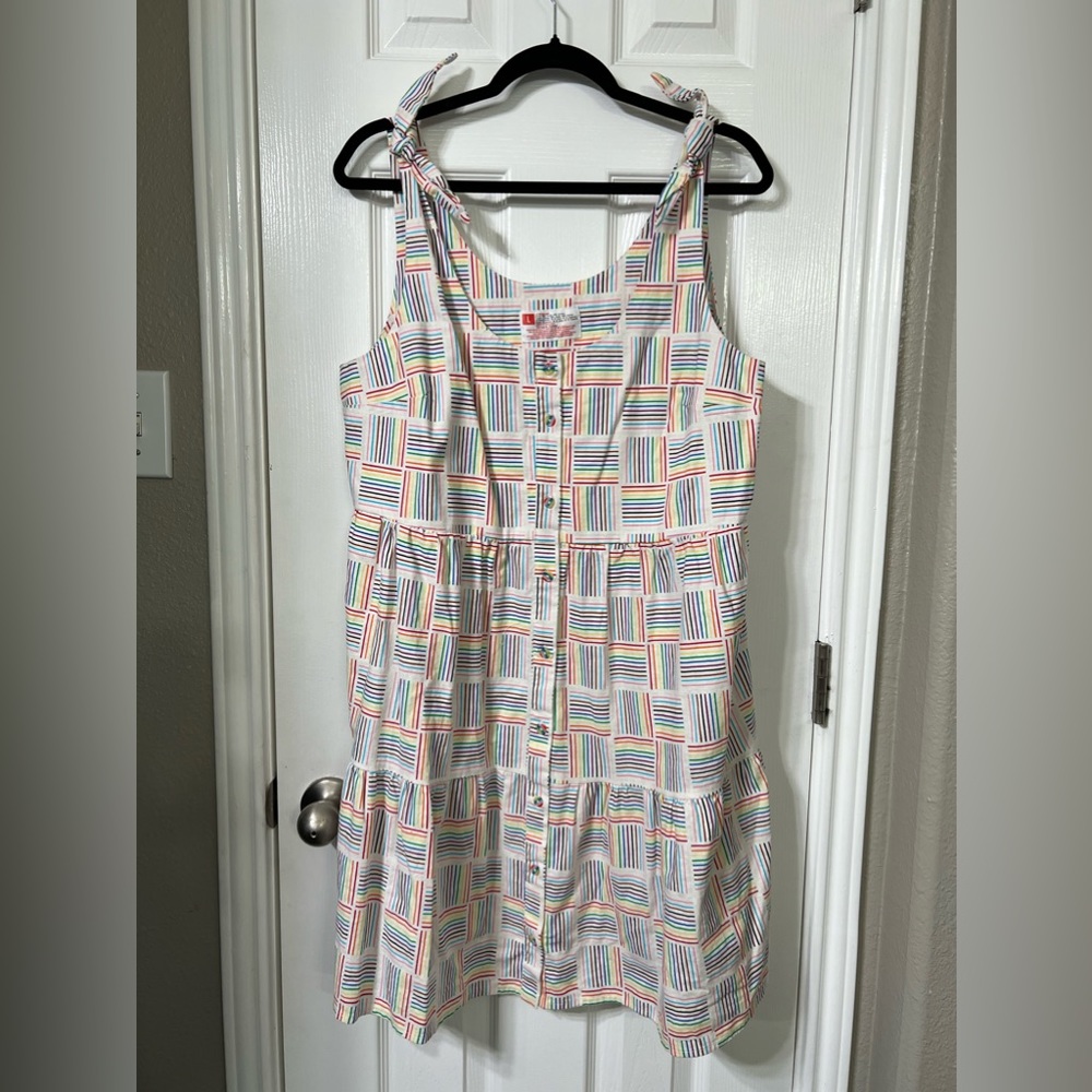 Women’s Rainbow Stripe Tie-Shoulder Sundress